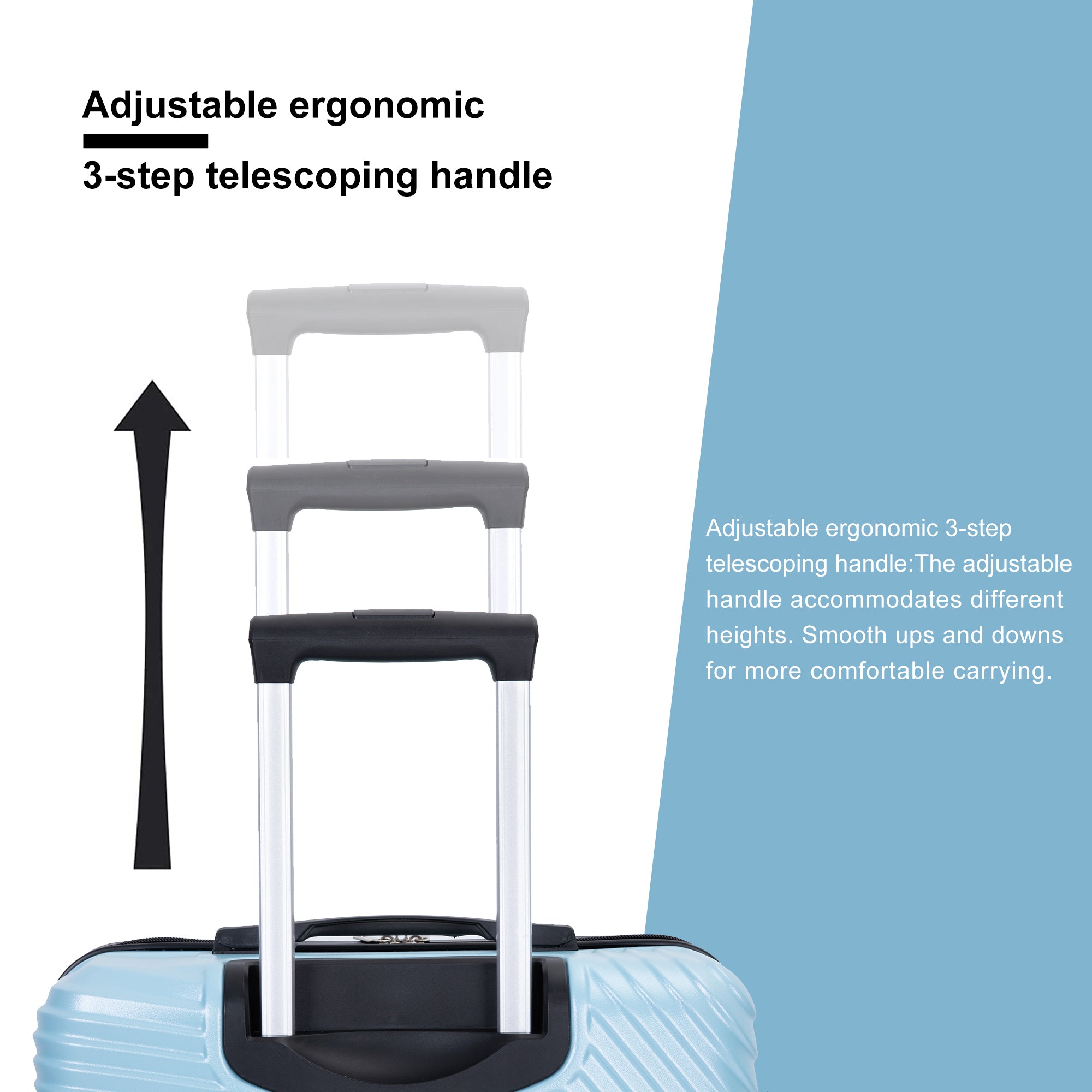3 Piece Luggage Sets PC+ABS Lightweight Suitcase with Two Hooks, Spinner Wheels, (20/24/28) Aqua Blue