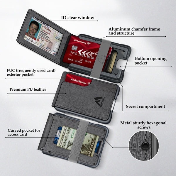 V03 - Metal RFID Blocking Aluminum Wallet - Grey Tree Pattern