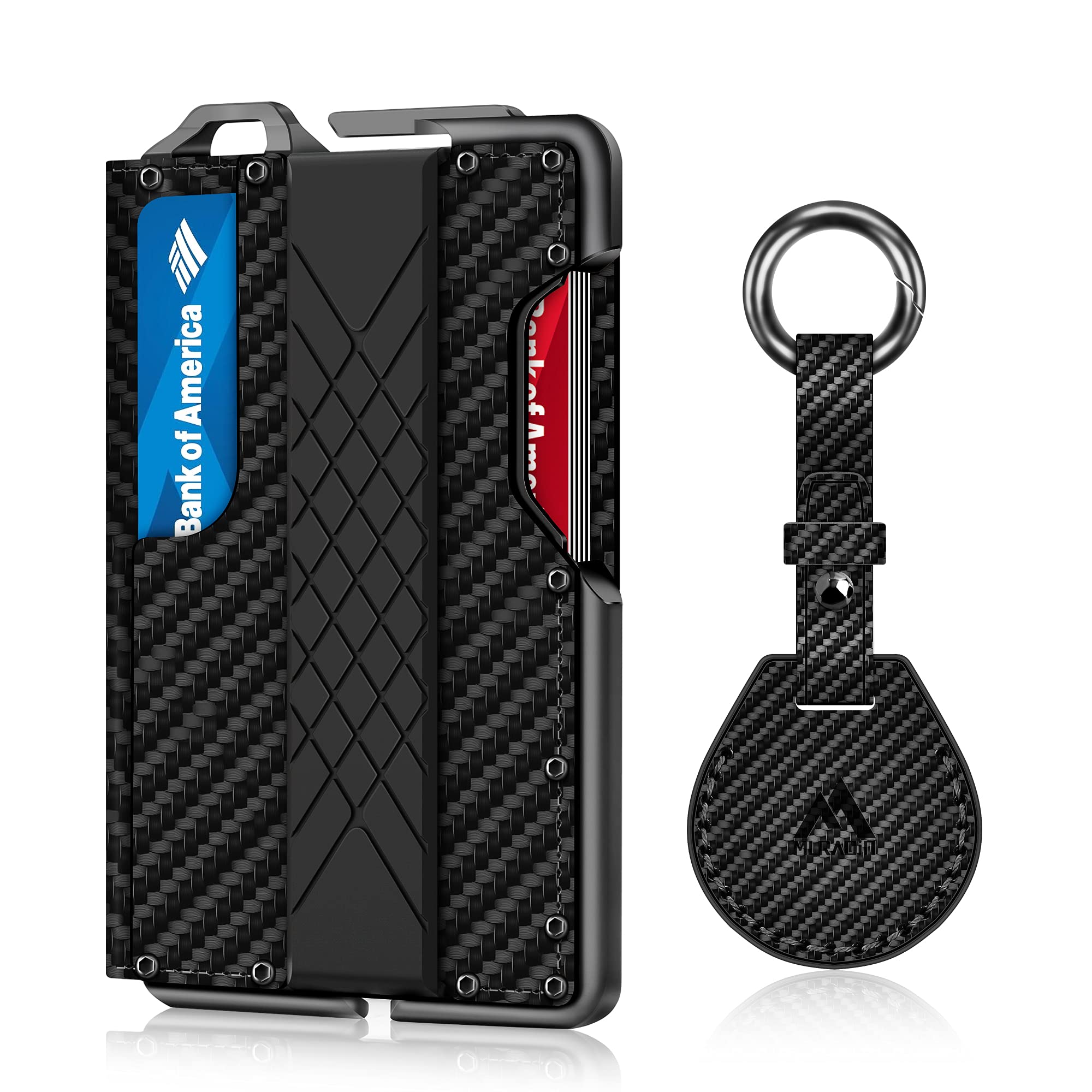H01 AirTag Holder Kit - Bifold Wallet with AirTag Holder Keychain Carbon Fiber