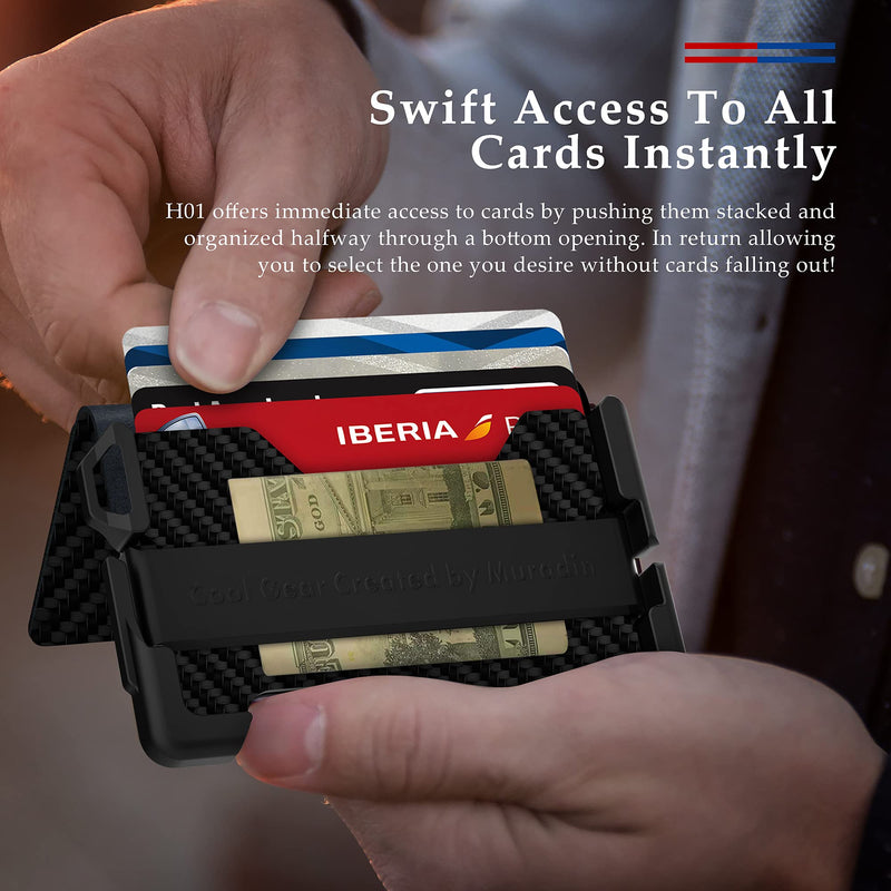 H01 - Slim Bifold Wallet with Keychain - Carbon Fiber Pattern