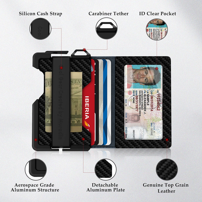 H01 - Dapper Bifold Wallet with Airtag Holder Keychain - Carbon Fiber Pattern