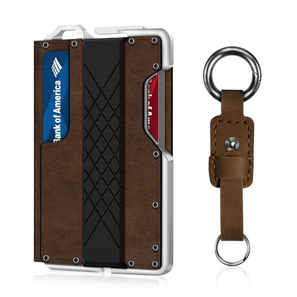 H01 - Minimalist Leather Wallet with AirTag Holder Keychain - Crazy Horse