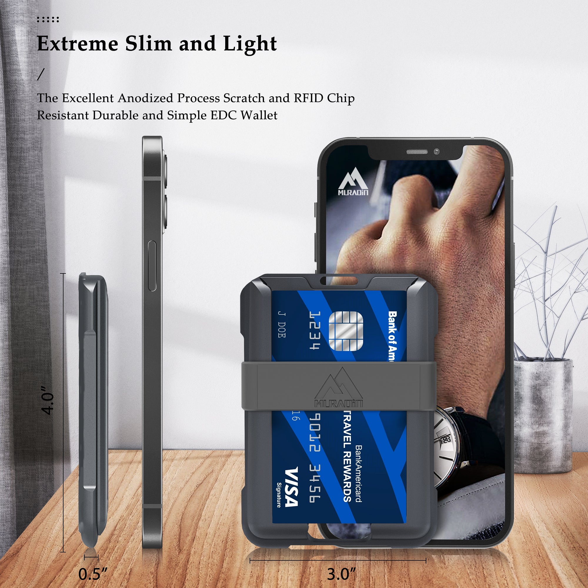V02 – Aluminum RFID Blocking Badge ID Card Holder Wallet Black